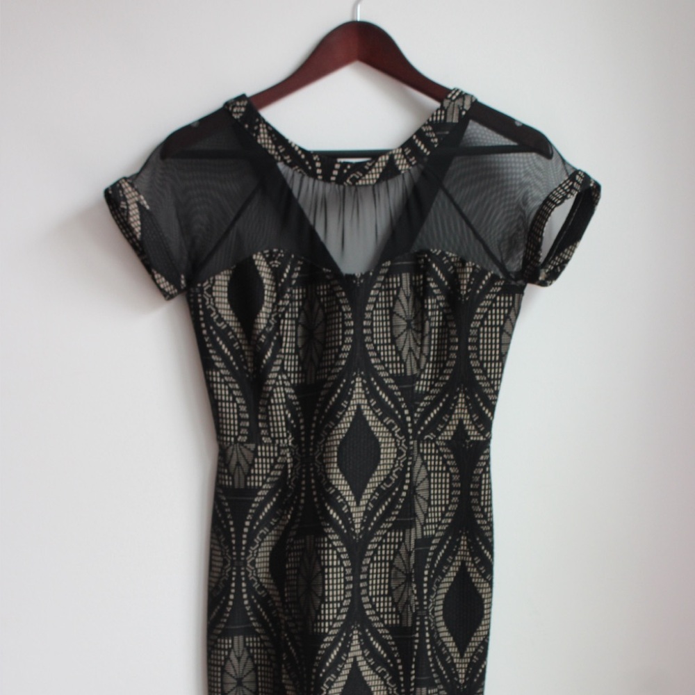 Enfocus Studio Black and Cream Patterned Midi Dress